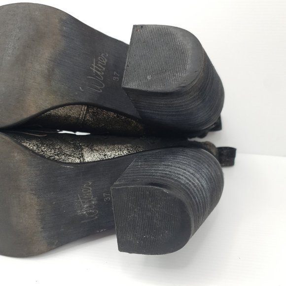 Wittner Wasson Suede Cowboy Boot Black Gold Sparkle Star Block Heel Size 37 - Picture 11 of 13